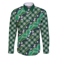 Polynesian Monstera Tiare Floral Family Matching Mermaid Dress and Hawaiian Shirt Forest Green Tropical Plaid - Polynesian Pride