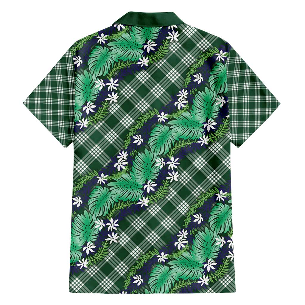 Polynesian Monstera Tiare Floral Family Matching Off Shoulder Maxi Dress and Hawaiian Shirt Forest Green Tropical Plaid - Polynesian Pride