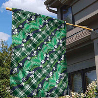 Polynesian Monstera Tiare Floral Garden Flag Forest Green Tropical Plaid - Polynesian Pride