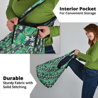 Polynesian Monstera Tiare Floral Grocery Bag Forest Green Tropical Plaid - Polynesian Pride
