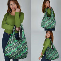 Polynesian Monstera Tiare Floral Grocery Bag Forest Green Tropical Plaid - Polynesian Pride