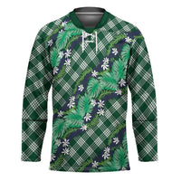 Polynesian Monstera Tiare Floral Hockey Jersey Forest Green Tropical Plaid - Polynesian Pride