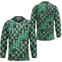 Polynesian Monstera Tiare Floral Hockey Jersey Forest Green Tropical Plaid - Polynesian Pride