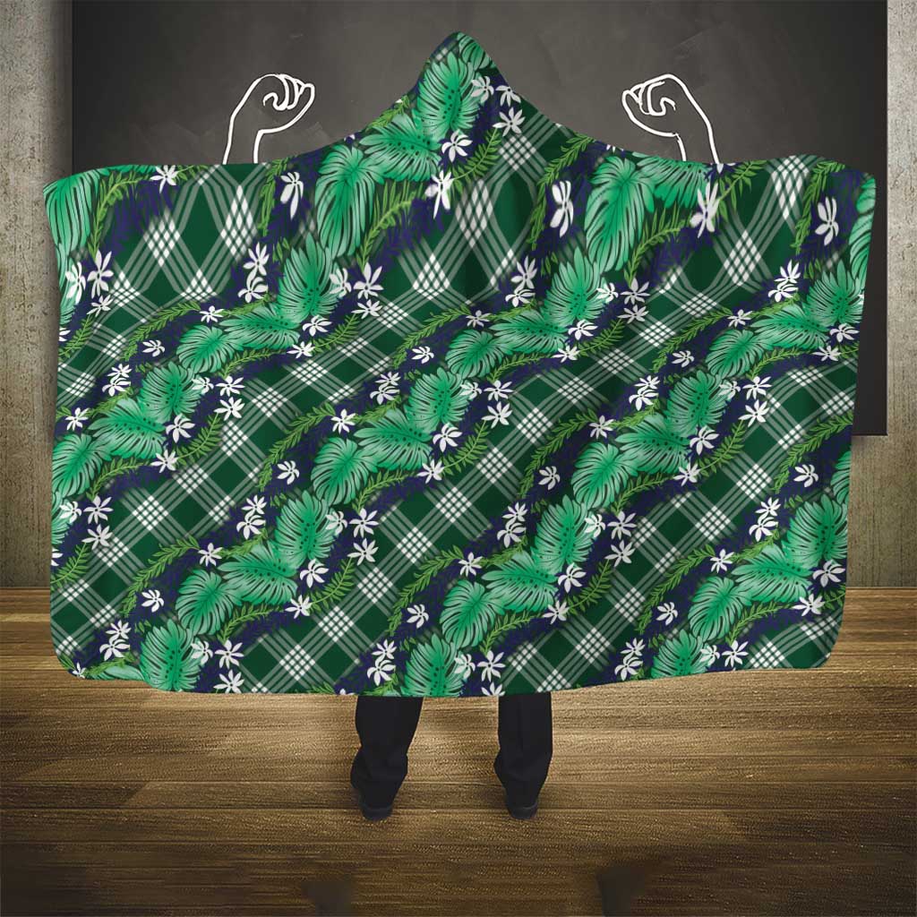 Polynesian Monstera Tiare Floral Hooded Blanket Forest Green Tropical Plaid LT01 - Polynesian Pride