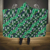 Polynesian Monstera Tiare Floral Hooded Blanket Forest Green Tropical Plaid LT01 - Polynesian Pride