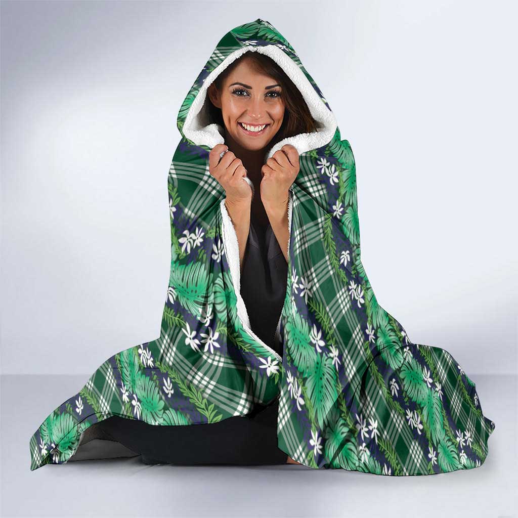 Polynesian Monstera Tiare Floral Hooded Blanket Forest Green Tropical Plaid LT01 - Polynesian Pride