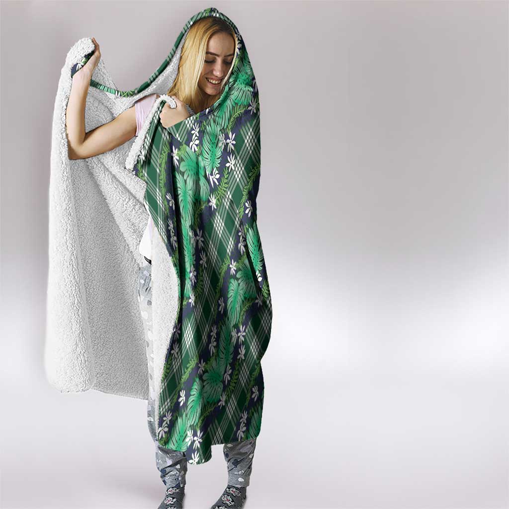 Polynesian Monstera Tiare Floral Hooded Blanket Forest Green Tropical Plaid LT01 - Polynesian Pride