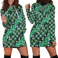 Polynesian Monstera Tiare Floral Hoodie Dress Forest Green Tropical Plaid LT01 - Polynesian Pride