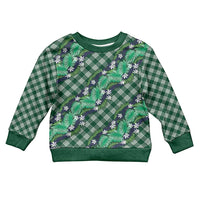 Polynesian Monstera Tiare Floral Kid Ugly Christmas Sweater Forest Green Tropical Plaid LT01 Kid Green - Polynesian Pride