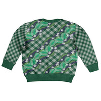 Polynesian Monstera Tiare Floral Kid Ugly Christmas Sweater Forest Green Tropical Plaid LT01 - Polynesian Pride