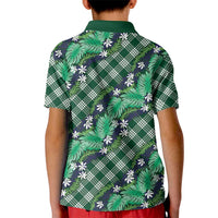Polynesian Monstera Tiare Floral Kid Polo Shirt Forest Green Tropical Plaid LT01 - Polynesian Pride