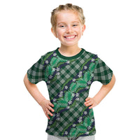 Polynesian Monstera Tiare Floral Kid T Shirt Forest Green Tropical Plaid LT01 Green - Polynesian Pride