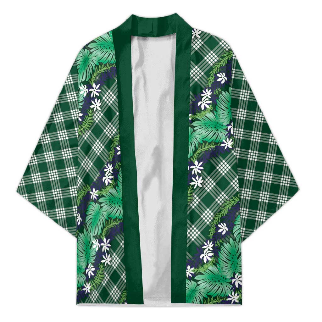 Polynesian Monstera Tiare Floral Kimono Forest Green Tropical Plaid LT01 Unisex Green - Polynesian Pride