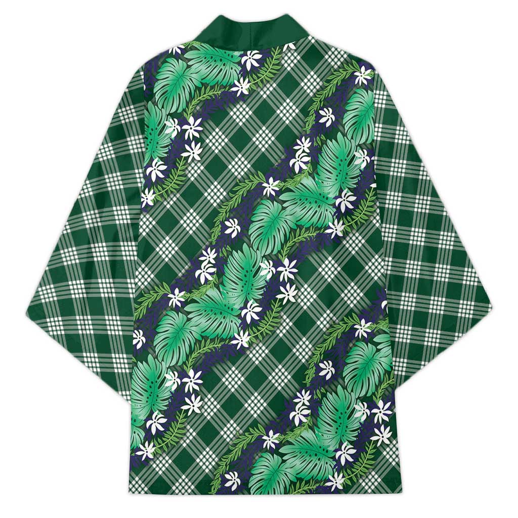 Polynesian Monstera Tiare Floral Kimono Forest Green Tropical Plaid LT01 - Polynesian Pride