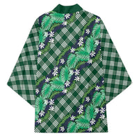 Polynesian Monstera Tiare Floral Kimono Forest Green Tropical Plaid LT01 - Polynesian Pride