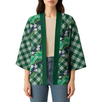 Polynesian Monstera Tiare Floral Kimono Forest Green Tropical Plaid LT01 - Polynesian Pride