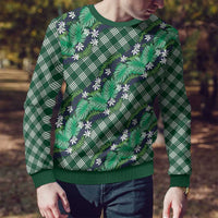 Polynesian Monstera Tiare Floral Ugly Christmas Sweater Forest Green Tropical Plaid - Polynesian Pride