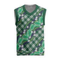 Polynesian Monstera Tiare Floral Christmas Knitted V-Neck Vest Forest Green Tropical Plaid LT01 Green - Polynesian Pride