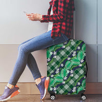 Polynesian Monstera Tiare Floral Luggage Cover Forest Green Tropical Plaid - Polynesian Pride