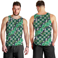 Polynesian Monstera Tiare Floral Men Tank Top Forest Green Tropical Plaid LT01 - Polynesian Pride