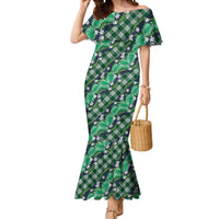 Polynesian Monstera Tiare Floral Mermaid Dress Forest Green Tropical Plaid LT01 Women Green - Polynesian Pride
