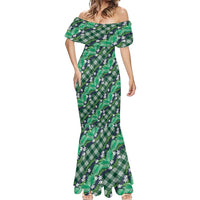 Polynesian Monstera Tiare Floral Mermaid Dress Forest Green Tropical Plaid LT01 - Polynesian Pride