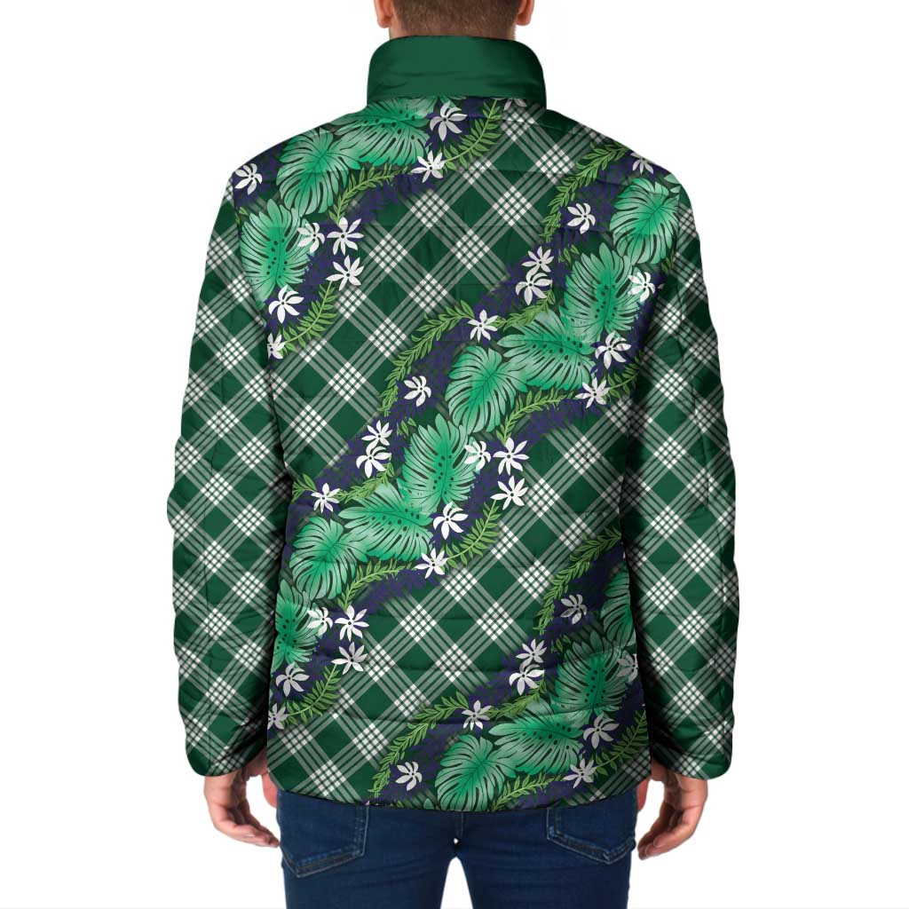 Polynesian Monstera Tiare Floral Padded Jacket Forest Green Tropical Plaid LT01 - Polynesian Pride