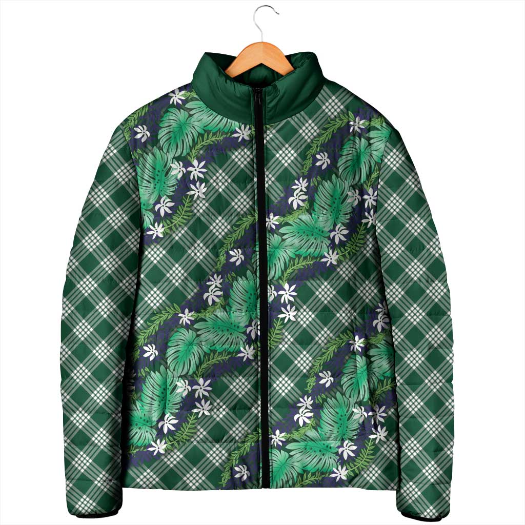 Polynesian Monstera Tiare Floral Padded Jacket Forest Green Tropical Plaid LT01 - Polynesian Pride