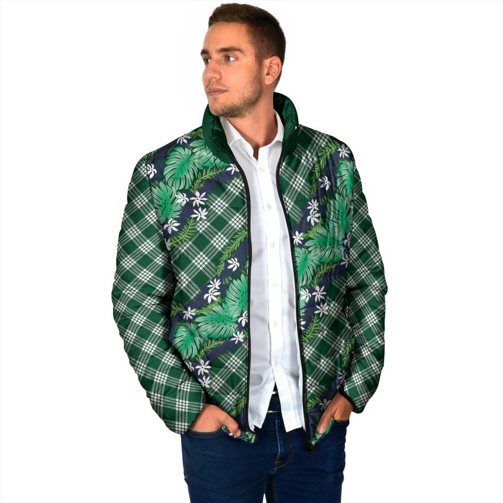 Polynesian Monstera Tiare Floral Padded Jacket Forest Green Tropical Plaid LT01 - Polynesian Pride