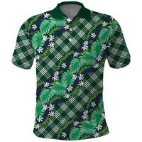 Polynesian Monstera Tiare Floral Polo Shirt Forest Green Tropical Plaid LT01 Green - Polynesian Pride