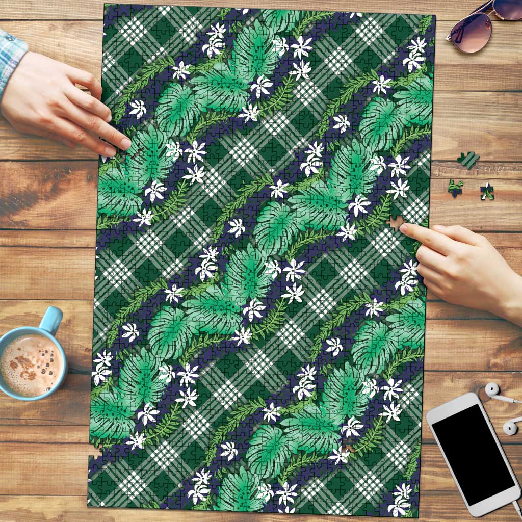 Polynesian Monstera Tiare Floral Puzzle Forest Green Tropical Plaid LT01 Green - Polynesian Pride