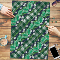 Polynesian Monstera Tiare Floral Puzzle Forest Green Tropical Plaid LT01 Green - Polynesian Pride