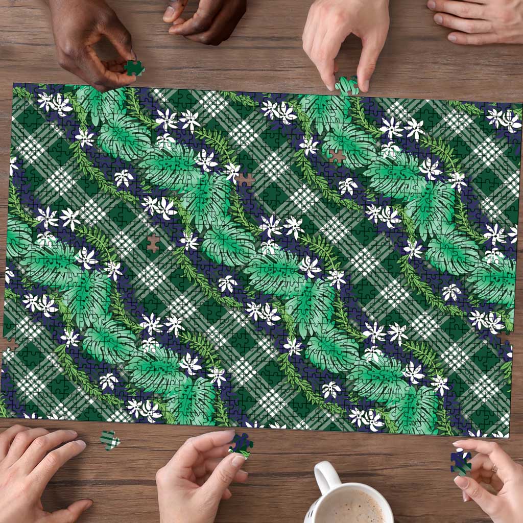 Polynesian Monstera Tiare Floral Puzzle Forest Green Tropical Plaid LT01 - Polynesian Pride