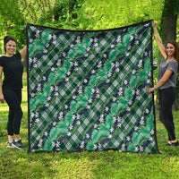 Polynesian Monstera Tiare Floral Quilt Forest Green Tropical Plaid - Polynesian Pride