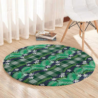 Polynesian Monstera Tiare Floral Round Carpet Forest Green Tropical Plaid - Polynesian Pride