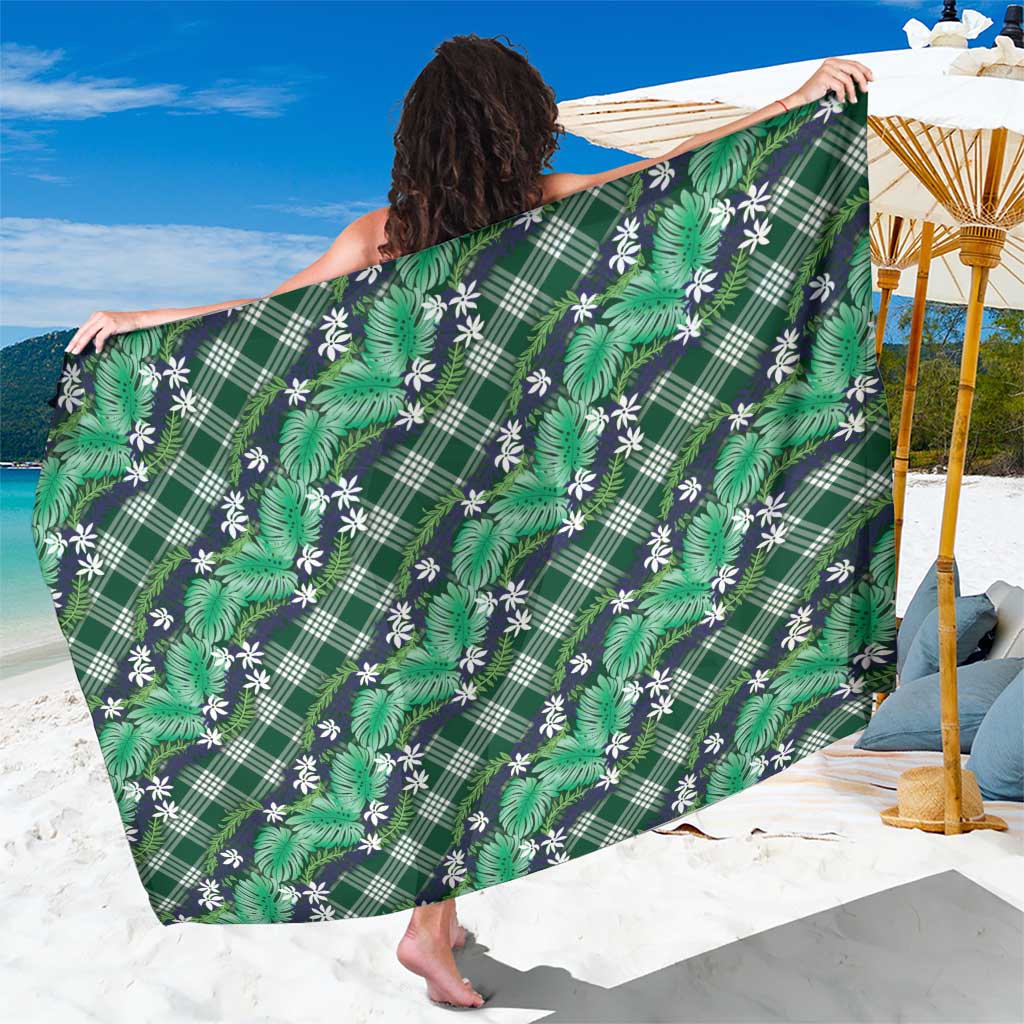 Polynesian Monstera Tiare Floral Sarong Forest Green Tropical Plaid LT01 One Size 44 x 66 inches Green - Polynesian Pride