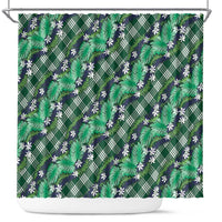 Polynesian Monstera Tiare Floral Shower Curtain Forest Green Tropical Plaid - Polynesian Pride
