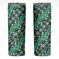 Polynesian Monstera Tiare Floral Skinny Tumbler Forest Green Tropical Plaid LT01 Green - Polynesian Pride