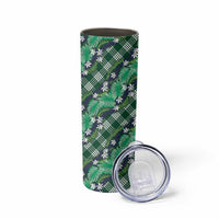 Polynesian Monstera Tiare Floral Skinny Tumbler Forest Green Tropical Plaid LT01 - Polynesian Pride