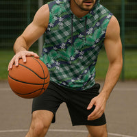 Polynesian Monstera Tiare Floral Sleeveless Hoodie Forest Green Tropical Plaid LT01 - Polynesian Pride