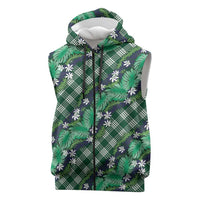 Polynesian Monstera Tiare Floral Sleeveless Zip Hoodie Forest Green Tropical Plaid LT01 Green - Polynesian Pride