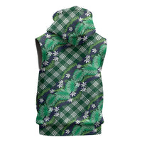 Polynesian Monstera Tiare Floral Sleeveless Zip Hoodie Forest Green Tropical Plaid LT01 - Polynesian Pride