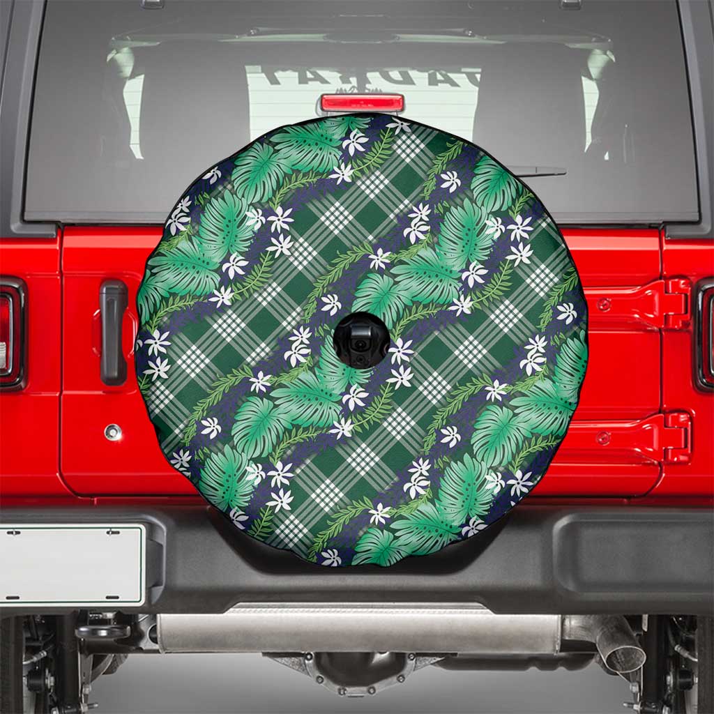 Polynesian Monstera Tiare Floral Spare Tire Cover Forest Green Tropical Plaid - Polynesian Pride