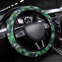 Polynesian Monstera Tiare Floral Steering Wheel Cover Forest Green Tropical Plaid LT01 Universal Fit Green - Polynesian Pride