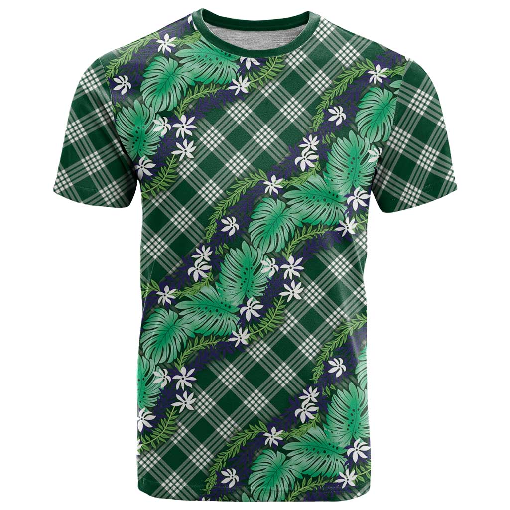 Polynesian Monstera Tiare Floral T Shirt Forest Green Tropical Plaid LT01 Green - Polynesian Pride