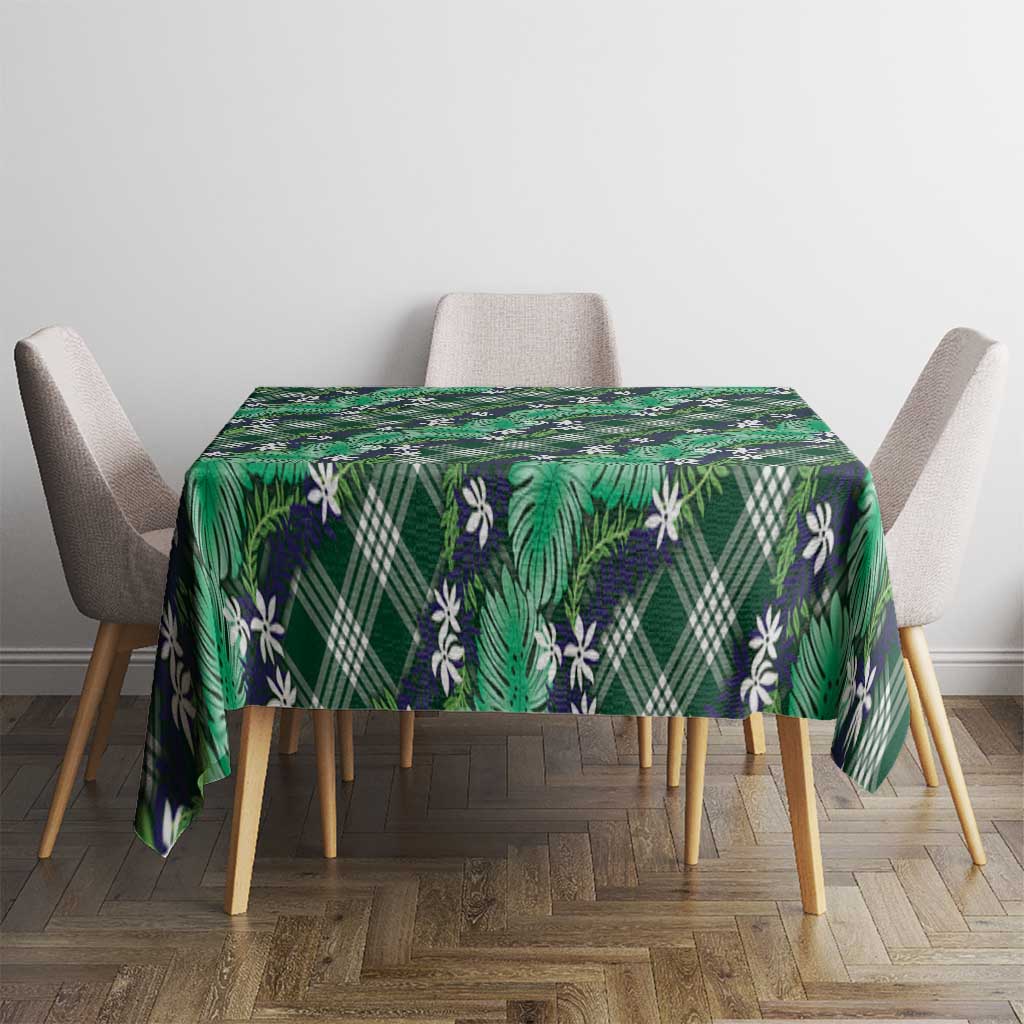 Polynesian Monstera Tiare Floral Tablecloth Forest Green Tropical Plaid LT01 - Polynesian Pride