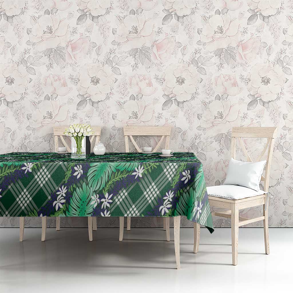 Polynesian Monstera Tiare Floral Tablecloth Forest Green Tropical Plaid LT01 - Polynesian Pride