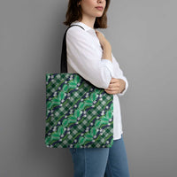 Polynesian Monstera Tiare Floral Tote Bag Forest Green Tropical Plaid - Polynesian Pride