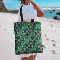 Polynesian Monstera Tiare Floral Tote Bag Forest Green Tropical Plaid - Polynesian Pride