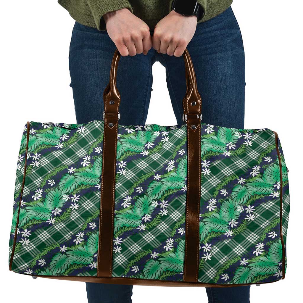 Polynesian Monstera Tiare Floral Travel Bag Forest Green Tropical Plaid - Polynesian Pride
